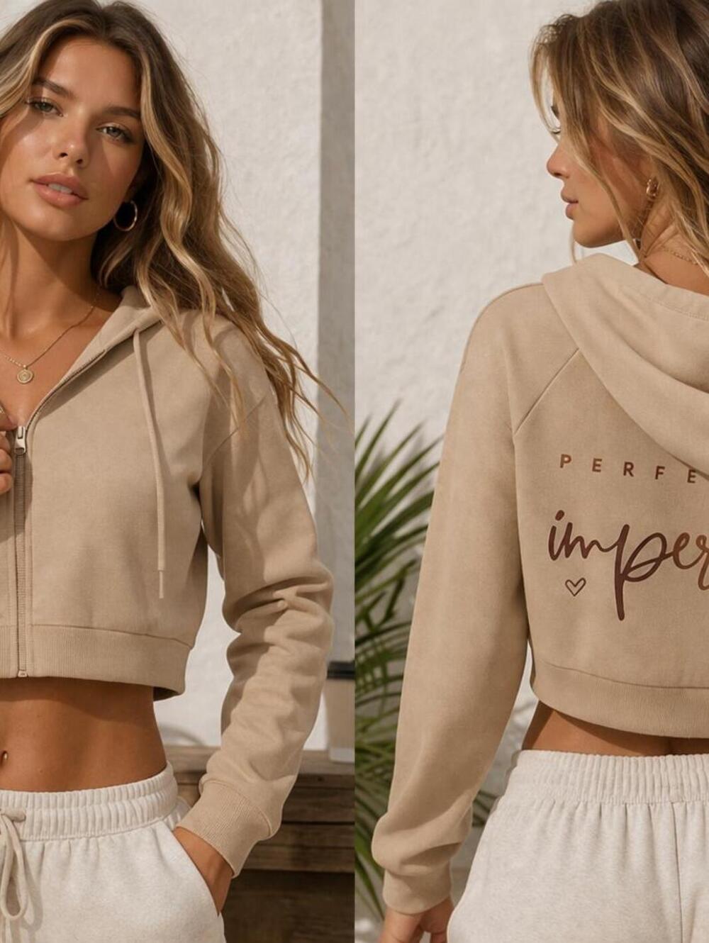 NWT Cropped Street Y2K Athleisure Hoodie Sweatshirt Graphic Text Zip Front Top - Picture 3 of 10